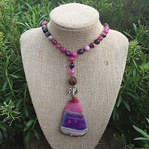 agate bead long pendant buddah bead necklace